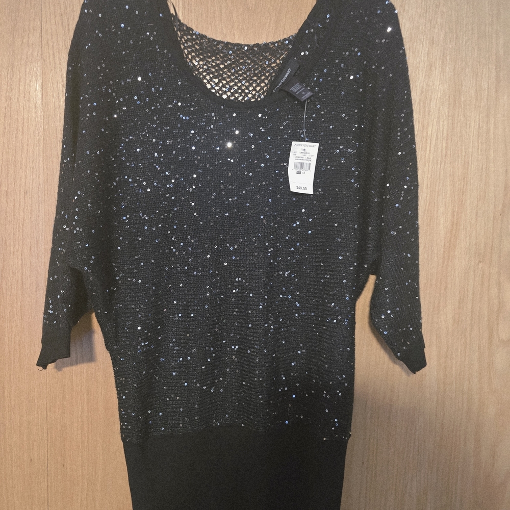 Ashley Stewart Black Sequin Top